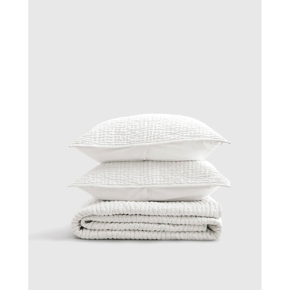 Quince European Linen Cotton Stitch Quilt Set White Full Queen